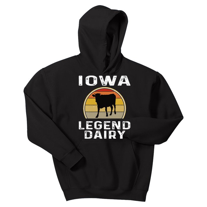 Iowa Dairy Farmer Legend Dairy Cow Cattle Funny Retro Sunset Kids Hoodie