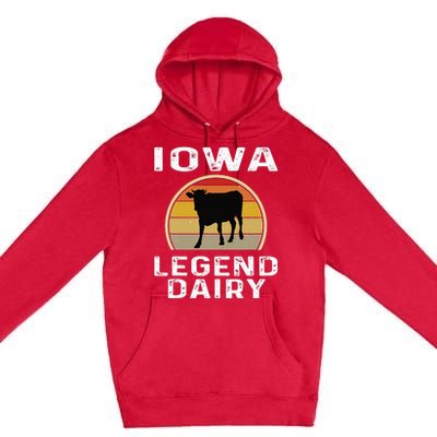 Iowa Dairy Farmer Legend Dairy Cow Cattle Funny Retro Sunset Premium Pullover Hoodie