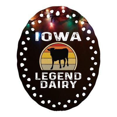 Iowa Dairy Farmer Legend Dairy Cow Cattle Funny Retro Sunset Ceramic Oval Ornament