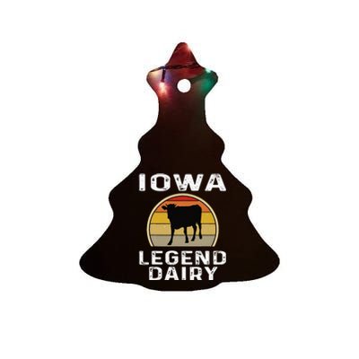 Iowa Dairy Farmer Legend Dairy Cow Cattle Funny Retro Sunset Ceramic Tree Ornament