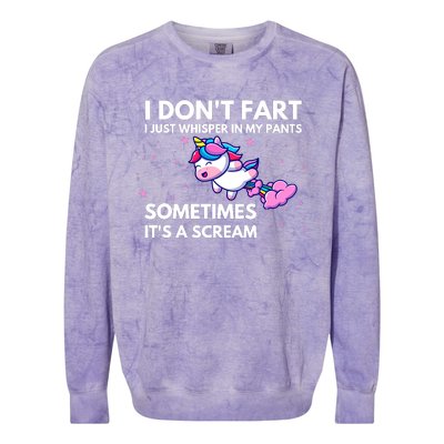 I DonT Fart I Just Whisper In My Pants Funny Unicorn Colorblast Crewneck Sweatshirt