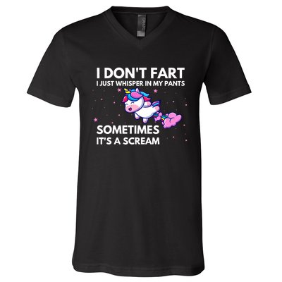 I DonT Fart I Just Whisper In My Pants Funny Unicorn V-Neck T-Shirt