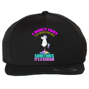 I Don't Fart I Funny Unicorn Rainbow Fart Cool Gift Wool Snapback Cap