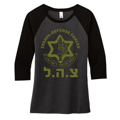 Israel Defense Forces Idf Hebrew Symbol Women's Tri-Blend 3/4-Sleeve Raglan Shirt