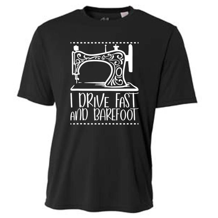 I Drive Fast And Barefoot Sewing Lover Women Sewing Machine Cooling Performance Crew T-Shirt