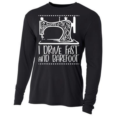 I Drive Fast And Barefoot Sewing Lover Women Sewing Machine Cooling Performance Long Sleeve Crew