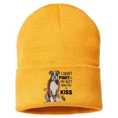 I Didnt Fart My Butt Blew You A Kiss Boxer Dog Sustainable Knit Beanie