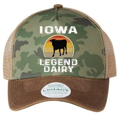 Iowa Dairy Farmer Legend Dairy Cow Cattle Funny Retro Sunset Legacy Tie Dye Trucker Hat