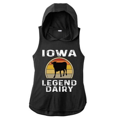 Iowa Dairy Farmer Legend Dairy Cow Cattle Funny Retro Sunset Ladies PosiCharge Tri-Blend Wicking Draft Hoodie Tank