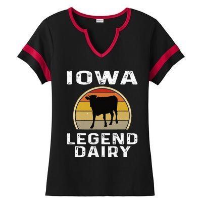 Iowa Dairy Farmer Legend Dairy Cow Cattle Funny Retro Sunset Ladies Halftime Notch Neck Tee