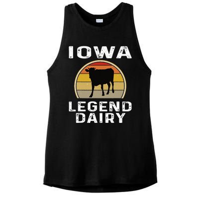 Iowa Dairy Farmer Legend Dairy Cow Cattle Funny Retro Sunset Ladies PosiCharge Tri-Blend Wicking Tank