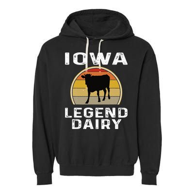 Iowa Dairy Farmer Legend Dairy Cow Cattle Funny Retro Sunset Garment-Dyed Fleece Hoodie
