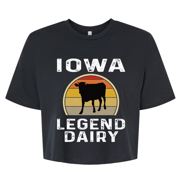 Iowa Dairy Farmer Legend Dairy Cow Cattle Funny Retro Sunset Bella+Canvas Jersey Crop Tee