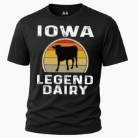 Iowa Dairy Farmer Legend Dairy Cow Cattle Funny Retro Sunset Cooling Performance Crew T-Shirt
