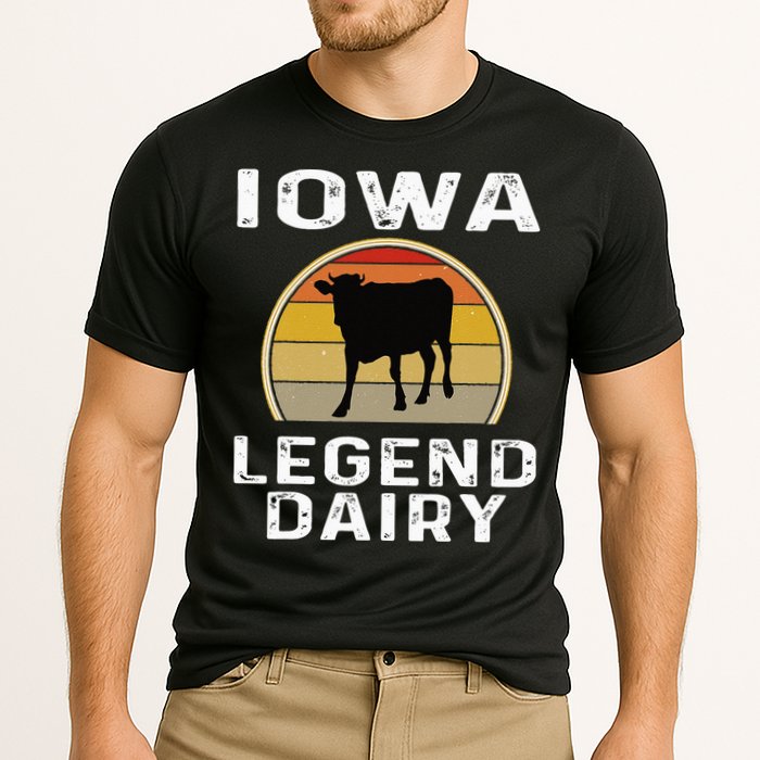 Iowa Dairy Farmer Legend Dairy Cow Cattle Funny Retro Sunset Cooling Performance Crew T-Shirt