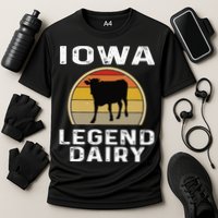 Iowa Dairy Farmer Legend Dairy Cow Cattle Funny Retro Sunset Cooling Performance Crew T-Shirt