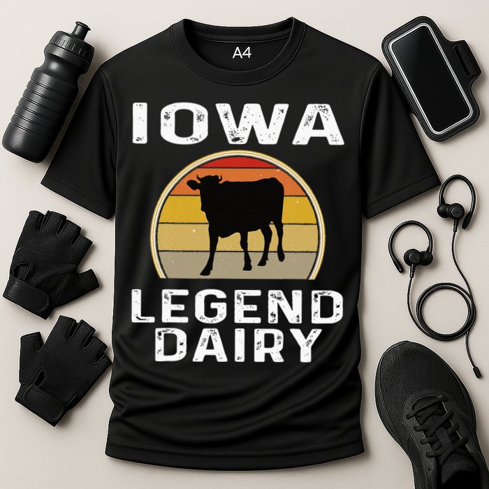 Iowa Dairy Farmer Legend Dairy Cow Cattle Funny Retro Sunset Cooling Performance Crew T-Shirt