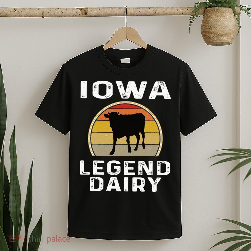 Iowa Dairy Farmer Legend Dairy Cow Cattle Funny Retro Sunset T-Shirt