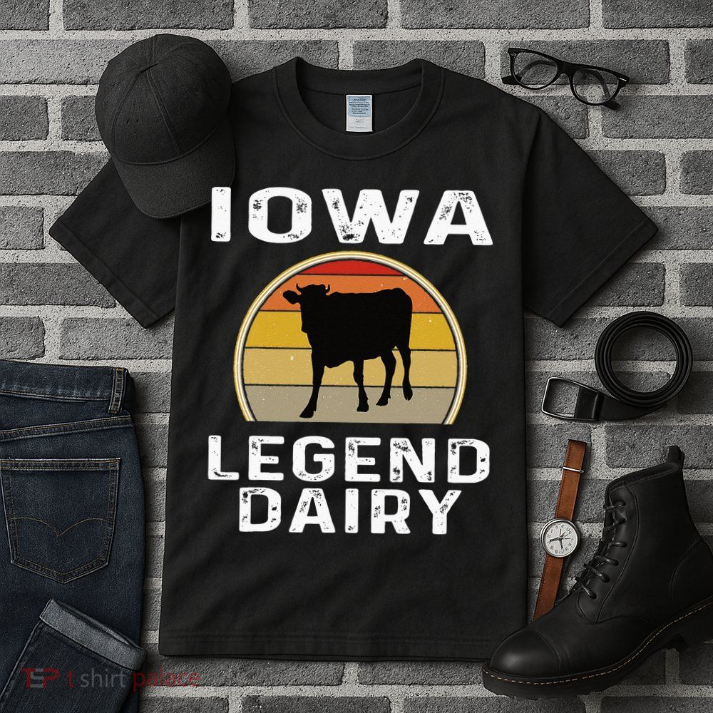Iowa Dairy Farmer Legend Dairy Cow Cattle Funny Retro Sunset Tall T-Shirt