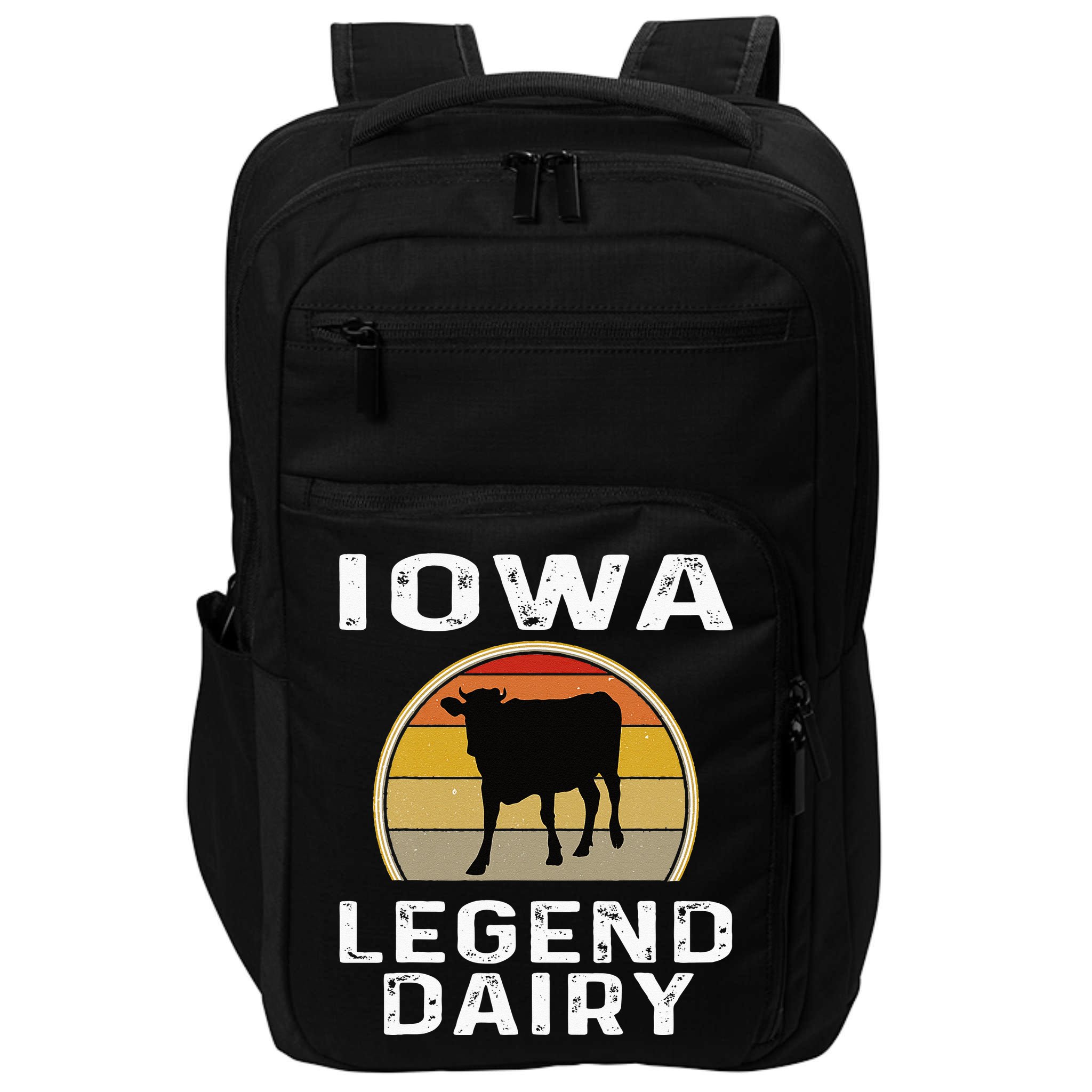 Iowa Dairy Farmer Legend Dairy Cow Cattle Funny Retro Sunset Impact Tech Backpack