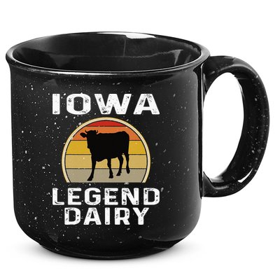 Iowa Dairy Farmer Legend Dairy Cow Cattle Funny Retro Sunset 15oz Campfire Ceramic Mug