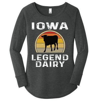 Iowa Dairy Farmer Legend Dairy Cow Cattle Funny Retro Sunset Women's Perfect Tri Tunic Long Sleeve Shirt