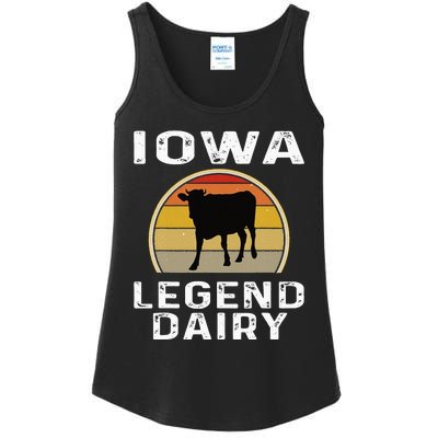 Iowa Dairy Farmer Legend Dairy Cow Cattle Funny Retro Sunset Ladies Essential Tank