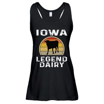 Iowa Dairy Farmer Legend Dairy Cow Cattle Funny Retro Sunset Ladies Essential Flowy Tank