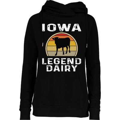 Iowa Dairy Farmer Legend Dairy Cow Cattle Funny Retro Sunset Womens Funnel Neck Pullover Hood