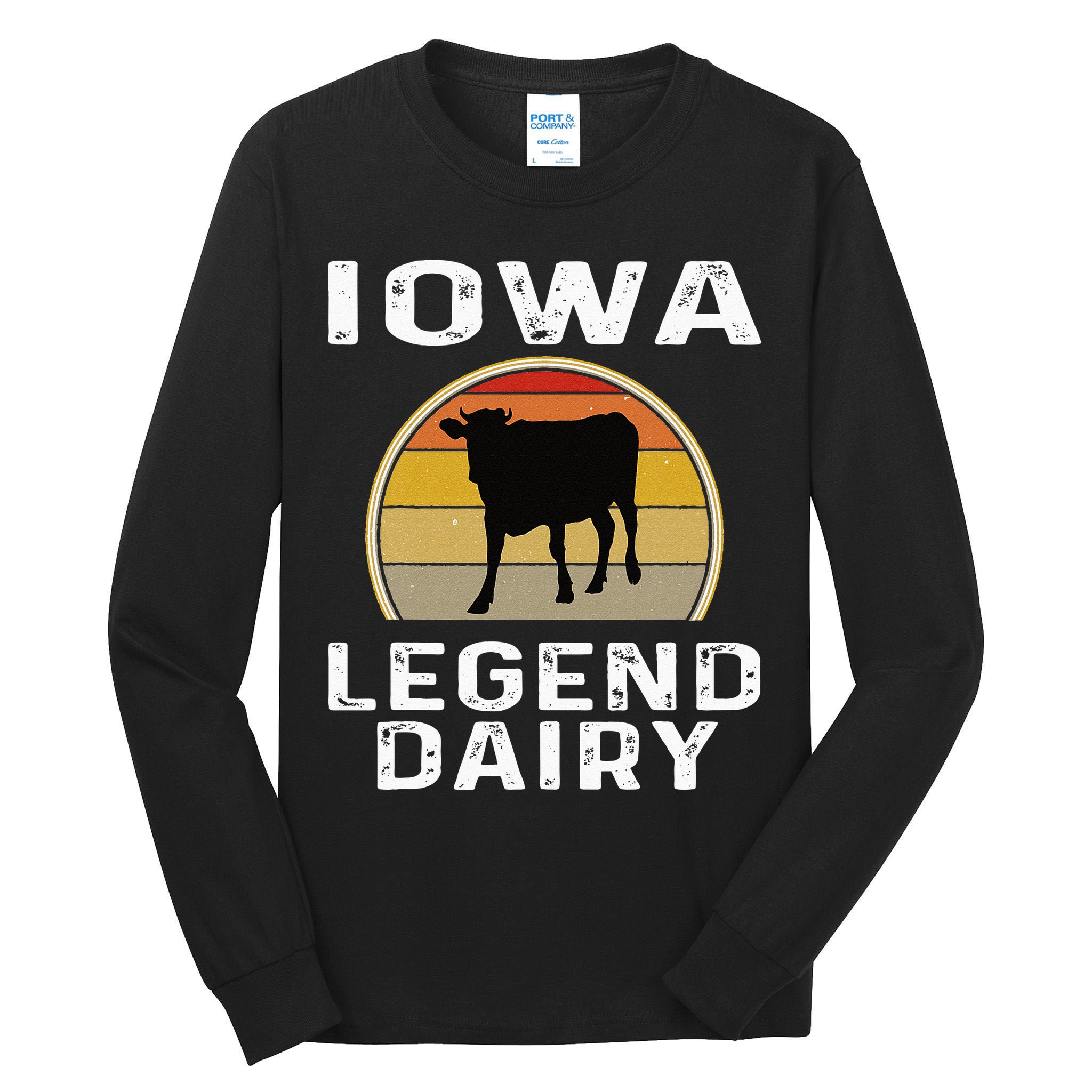 Iowa Dairy Farmer Legend Dairy Cow Cattle Funny Retro Sunset Tall Long Sleeve T-Shirt