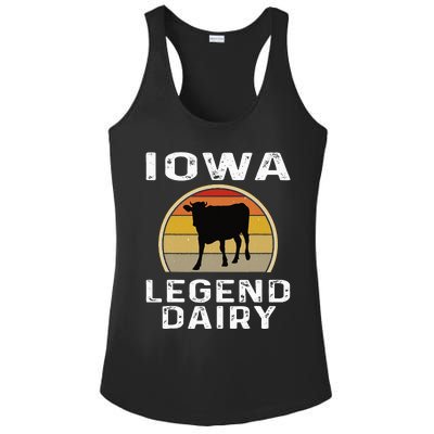 Iowa Dairy Farmer Legend Dairy Cow Cattle Funny Retro Sunset Ladies PosiCharge Competitor Racerback Tank