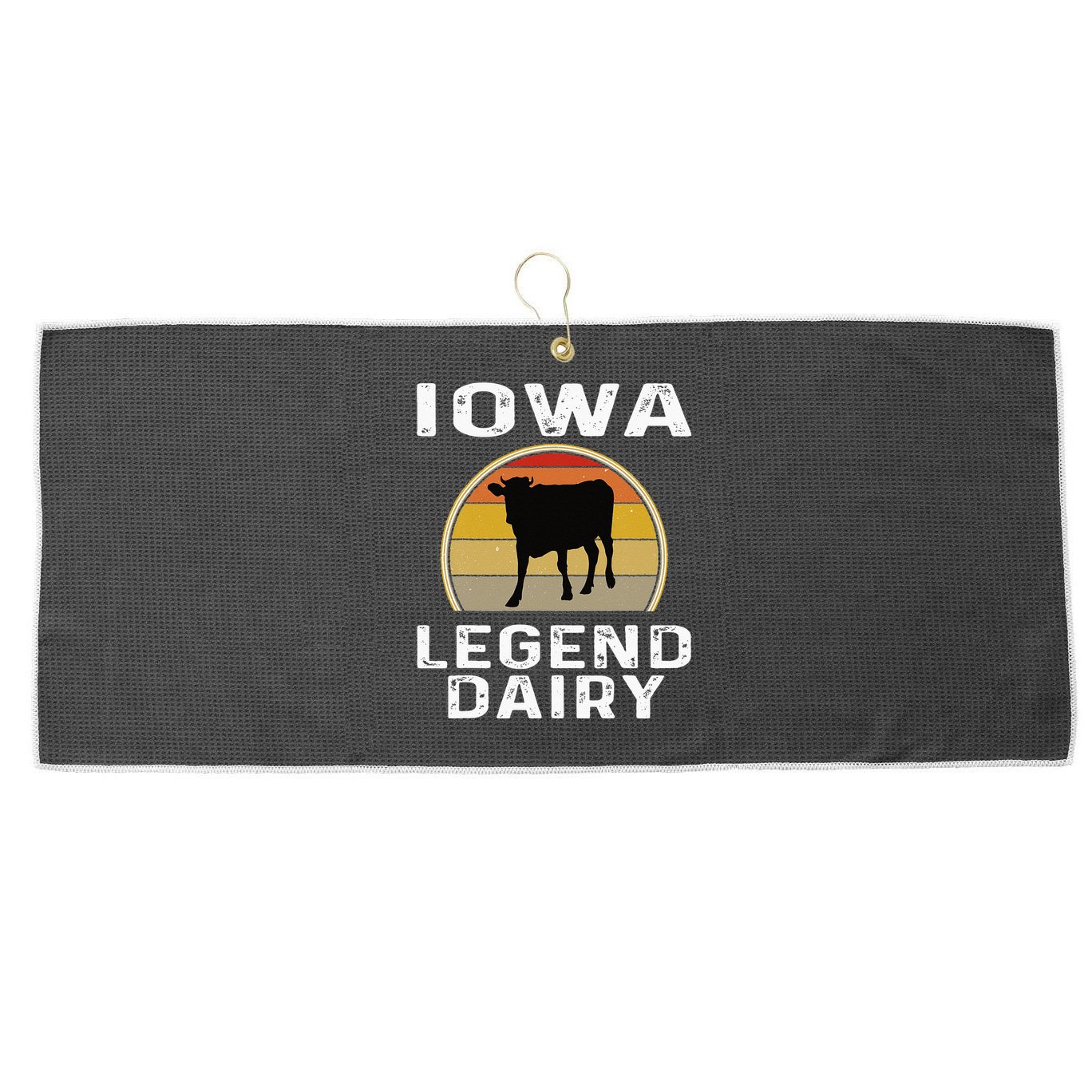 Iowa Dairy Farmer Legend Dairy Cow Cattle Funny Retro Sunset Large Microfiber Waffle Golf Towel