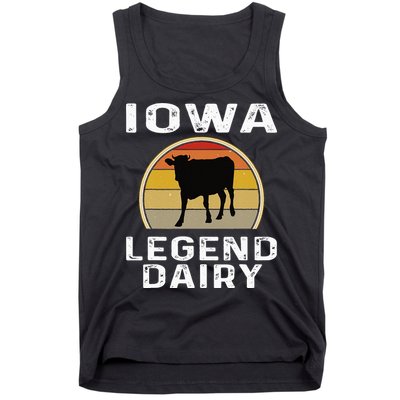 Iowa Dairy Farmer Legend Dairy Cow Cattle Funny Retro Sunset Tank Top