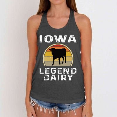 Iowa Dairy Farmer Legend Dairy Cow Cattle Funny Retro Sunset Women's Knotted Racerback Tank