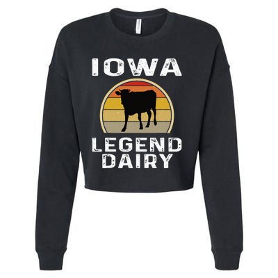 Iowa Dairy Farmer Legend Dairy Cow Cattle Funny Retro Sunset Cropped Pullover Crew