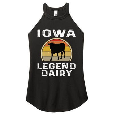 Iowa Dairy Farmer Legend Dairy Cow Cattle Funny Retro Sunset Women’s Perfect Tri Rocker Tank