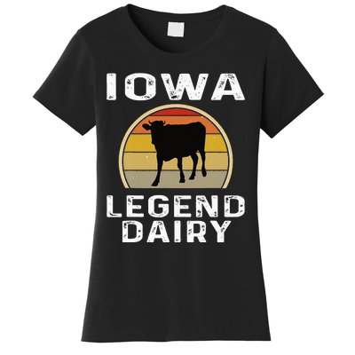 Iowa Dairy Farmer Legend Dairy Cow Cattle Funny Retro Sunset Women's T-Shirt