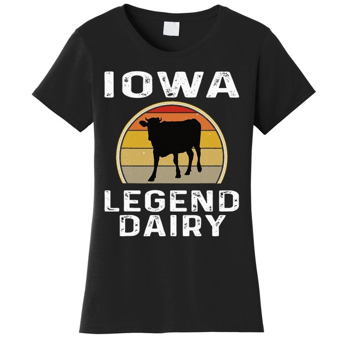 Iowa Dairy Farmer Legend Dairy Cow Cattle Funny Retro Sunset Women's T-Shirt