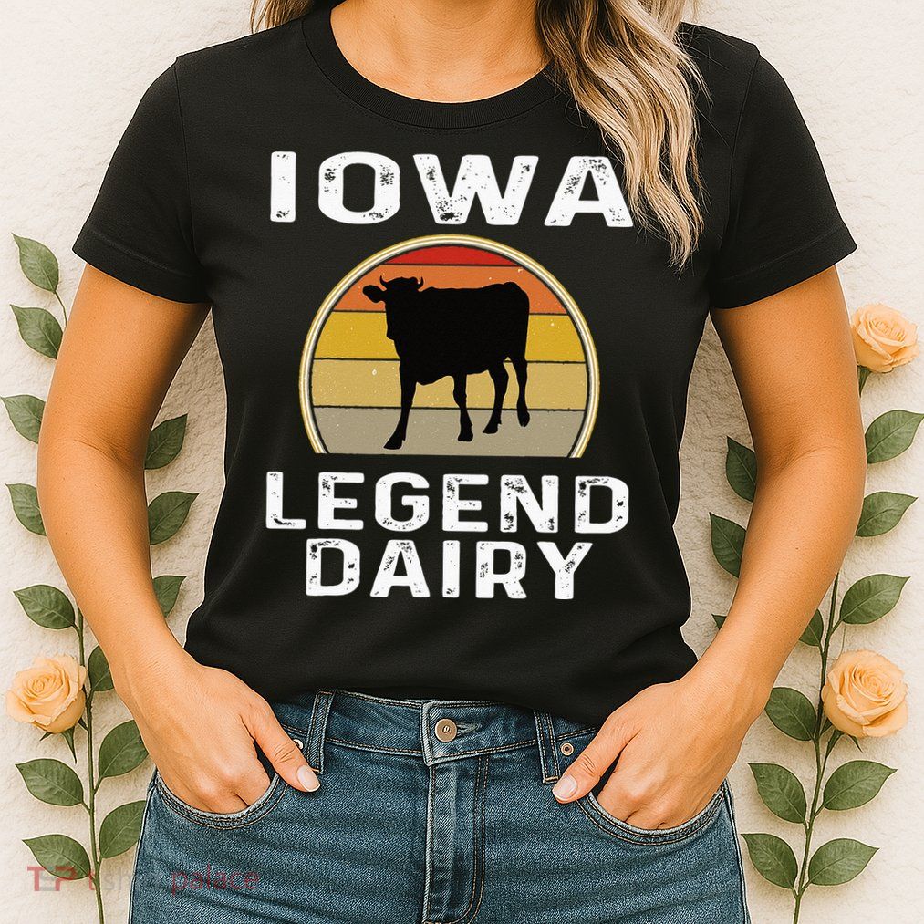 Iowa Dairy Farmer Legend Dairy Cow Cattle Funny Retro Sunset Womens T-Shirt