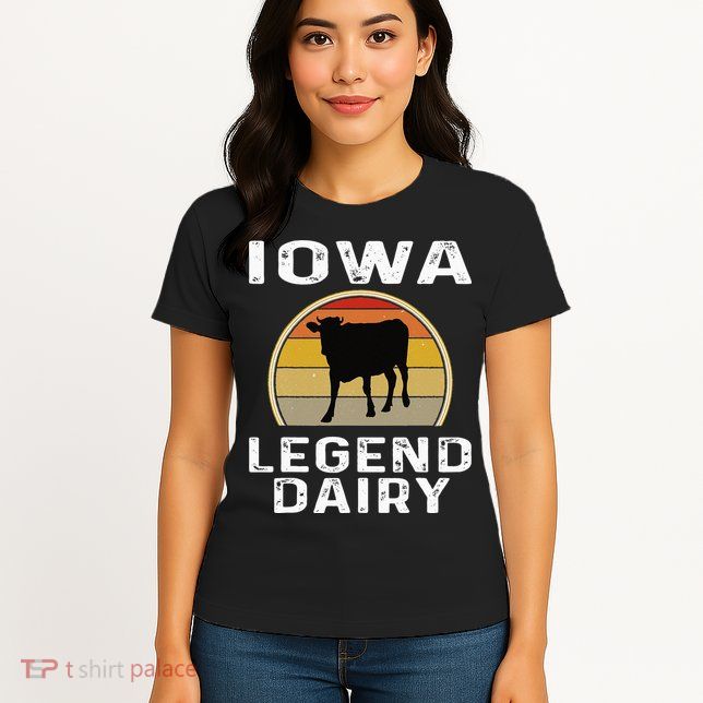 Iowa Dairy Farmer Legend Dairy Cow Cattle Funny Retro Sunset Womens T-Shirt