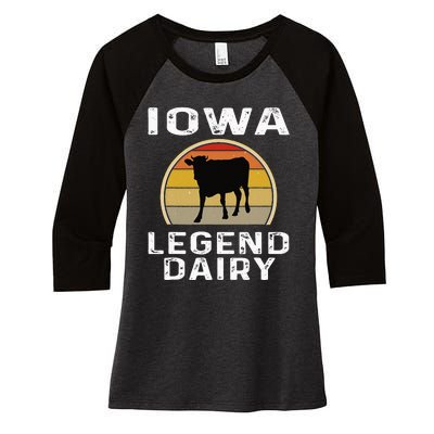 Iowa Dairy Farmer Legend Dairy Cow Cattle Funny Retro Sunset Women's Tri-Blend 3/4-Sleeve Raglan Shirt