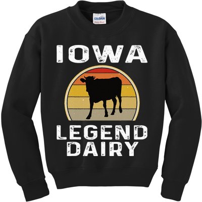 Iowa Dairy Farmer Legend Dairy Cow Cattle Funny Retro Sunset Kids Sweatshirt