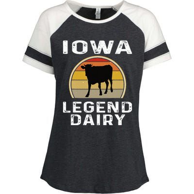 Iowa Dairy Farmer Legend Dairy Cow Cattle Funny Retro Sunset Enza Ladies Jersey Colorblock Tee