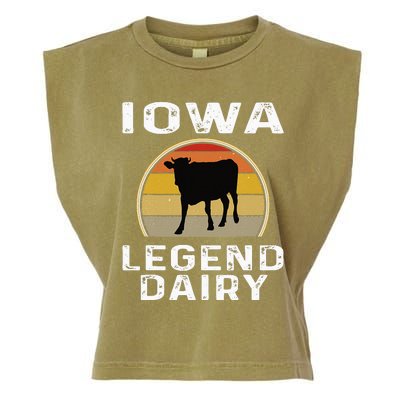 Iowa Dairy Farmer Legend Dairy Cow Cattle Funny Retro Sunset Garment-Dyed Women's Muscle Tee