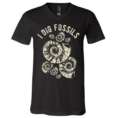 I Dig Fossils Ammonite Fossil V-Neck T-Shirt