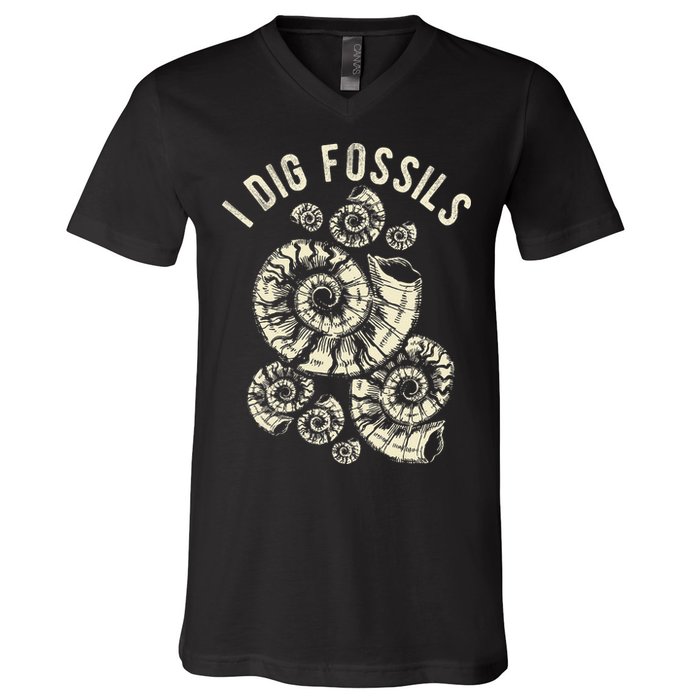 I Dig Fossils Ammonite Fossil V-Neck T-Shirt