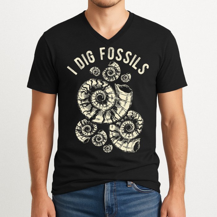 I Dig Fossils Ammonite Fossil V-Neck T-Shirt