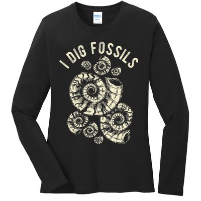 I Dig Fossils Ammonite Fossil Ladies Long Sleeve Shirt