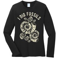 I Dig Fossils Ammonite Fossil Ladies Long Sleeve Shirt