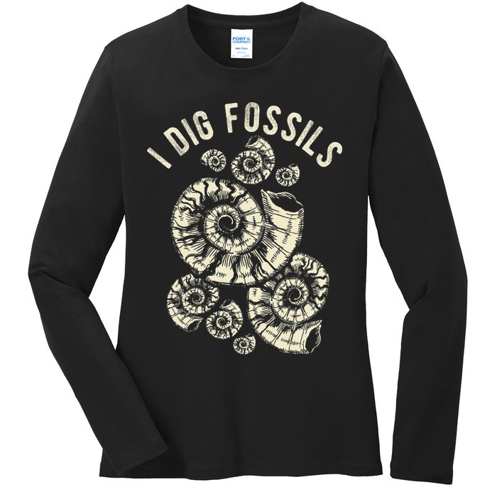 I Dig Fossils Ammonite Fossil Ladies Long Sleeve Shirt